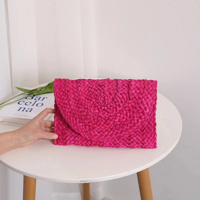 Women Fashion Flap Envelope Bags Summer Beach Bag Handmade Wallet Vue rose 25x2x15cm