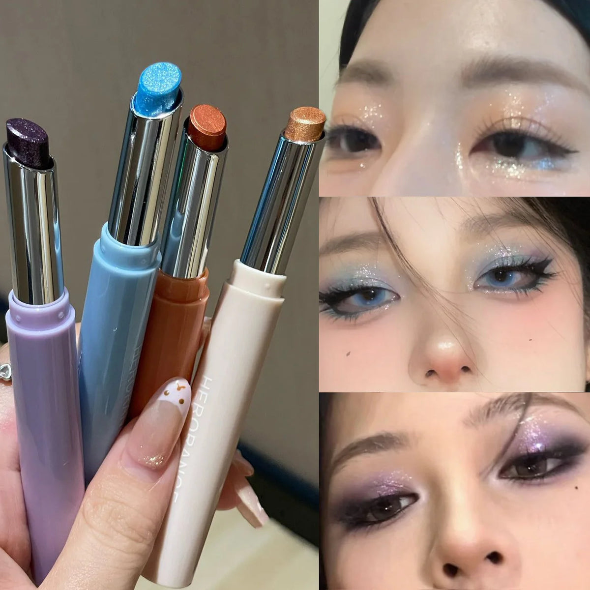 Pearlescent Eye Shadow Stick Shimmering Clear Sparkle Purple Blue Lying Silkworm Pencil Long Lasting Glitter for Eyes Makeup Vue