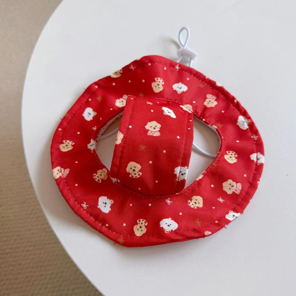 Adjustable Dog Fisherman Hat Breathable Cartoon Print Cat Bucket Hat UV Protection with Ear Hole Cat Sunscreen Hat Puppy Vue Red