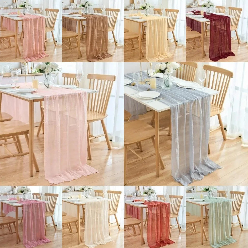 Bohemian Vintage Table Runners Pleated Fabric 300cm Cheesecloth Table Setting Rustic Country Boho Wedding Decoration Home Vue