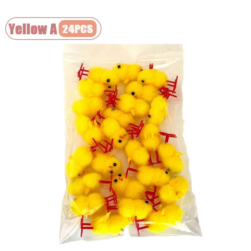 24-216PC Seasonal Craft Easter Yellow Mini Chick DIY Party Gift Egg Home Decor Holiday Decoration Festive Ornament Display Vue Yellow A-24PCS