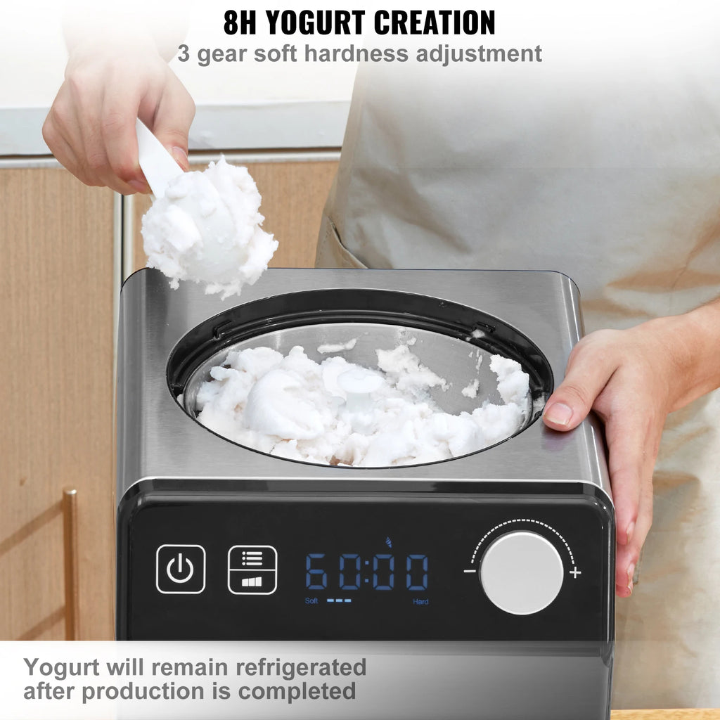 SucceBuy Upright Automatic Ice Cream Maker with Built-in Compressor 2 Quart No Pre-freezing Fruit Yogurt Machine 4 Modes Vue