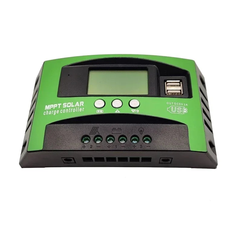 MPPT Solar Charge Controller 12V 24V 30A–100A LCD Dual USB Solar Charge Controller Vue