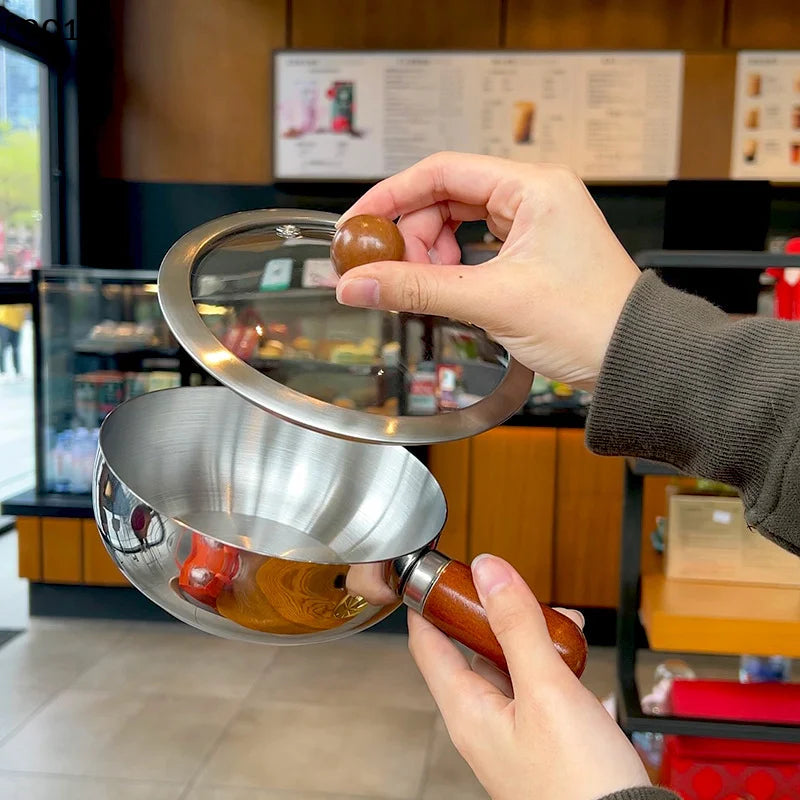 Stainless Steel Noodle Pot One Person High-end Look Wood Finish