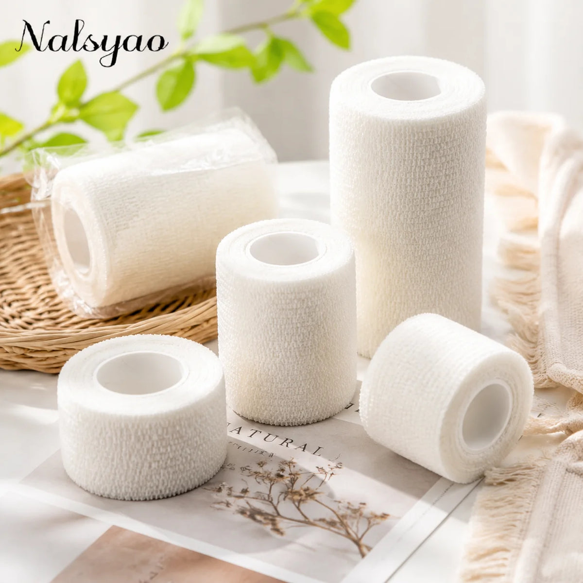 5 Pcs 2.5/5/7.5/10cm Self Adhesive Elastic Bandage Cohesive Non-woven Wraps Tape Disposable for Sports Fixing Wrist Leg Finger Vue