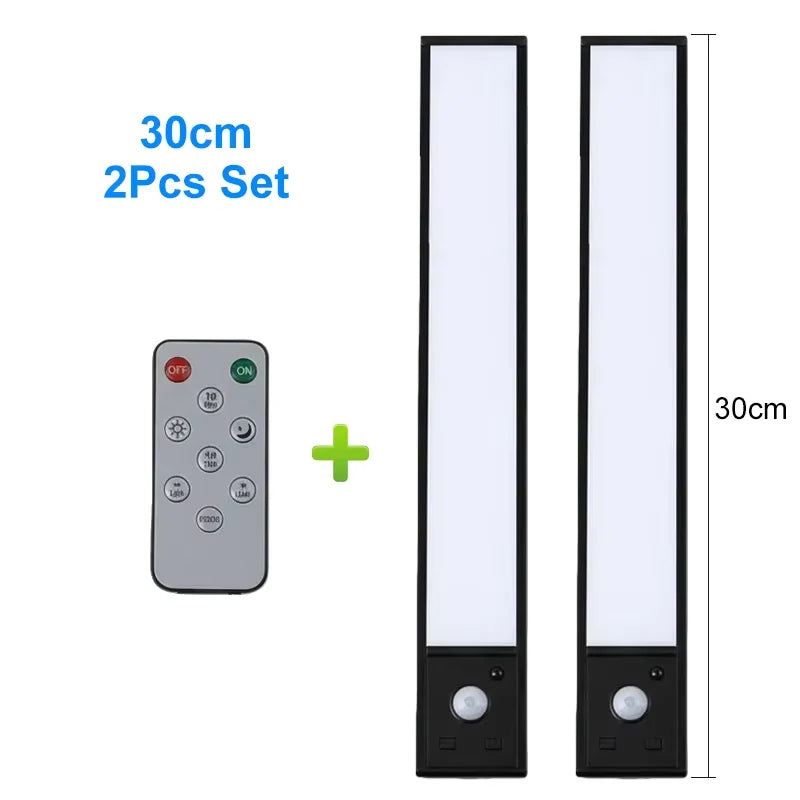 LED Motion Sensor Night Light 20/30cm Wireless Lamp with Type-C Charging Wall-Mounted Under Cabinet Light for Bedroom Kitchen Vue 2PCS-30CM
