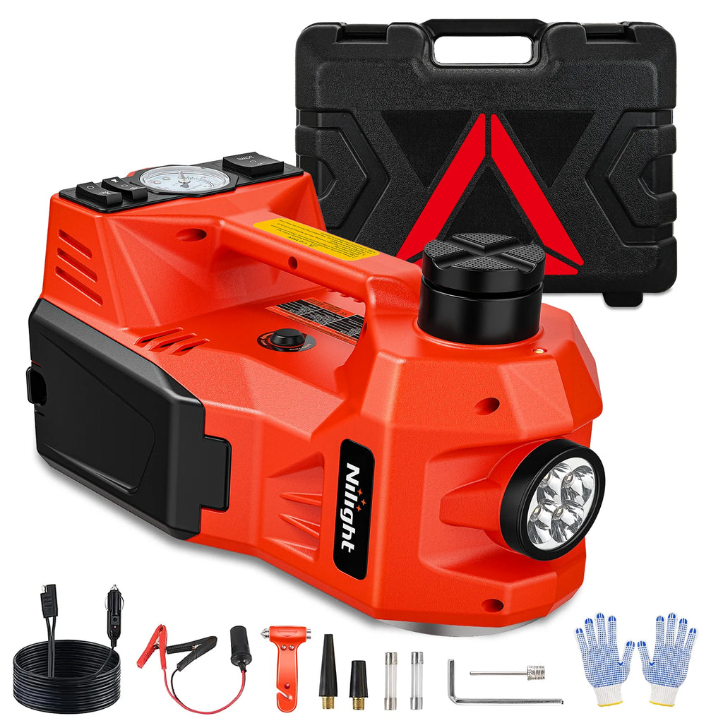 Electric Car Jack 5 Ton 12V Hydraulic with Inflatable Pump LED Light 3 in 1 Portable Floor Jack for Tire Change Vue