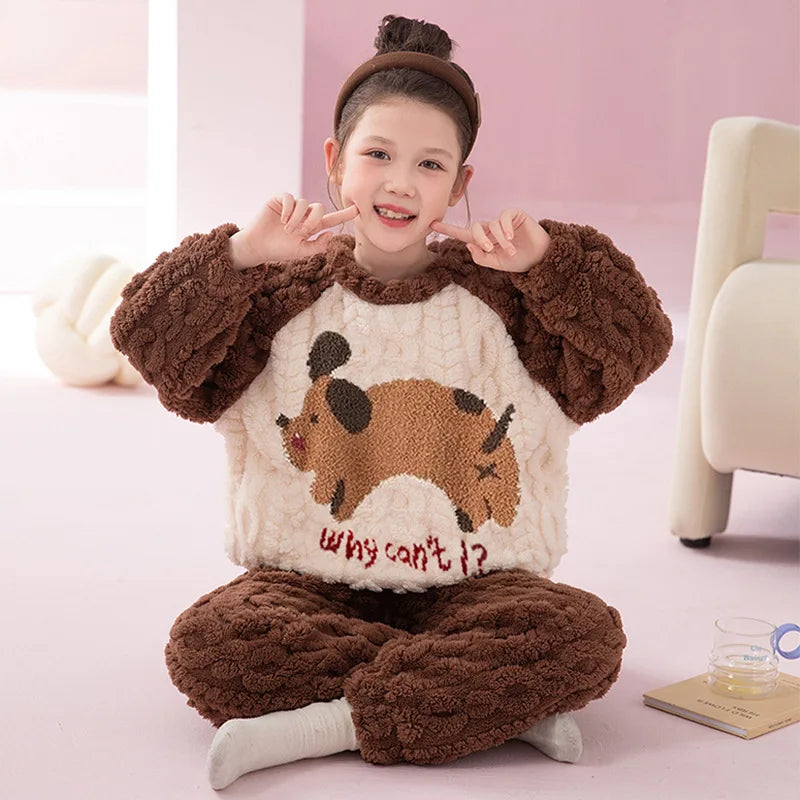 Winter Capybara Kids Boys Pajamas Sets Pyjamas Girls Sleepwear Flannel Fleece Teenage Clothes Children Home Clothes Loungewear Vue