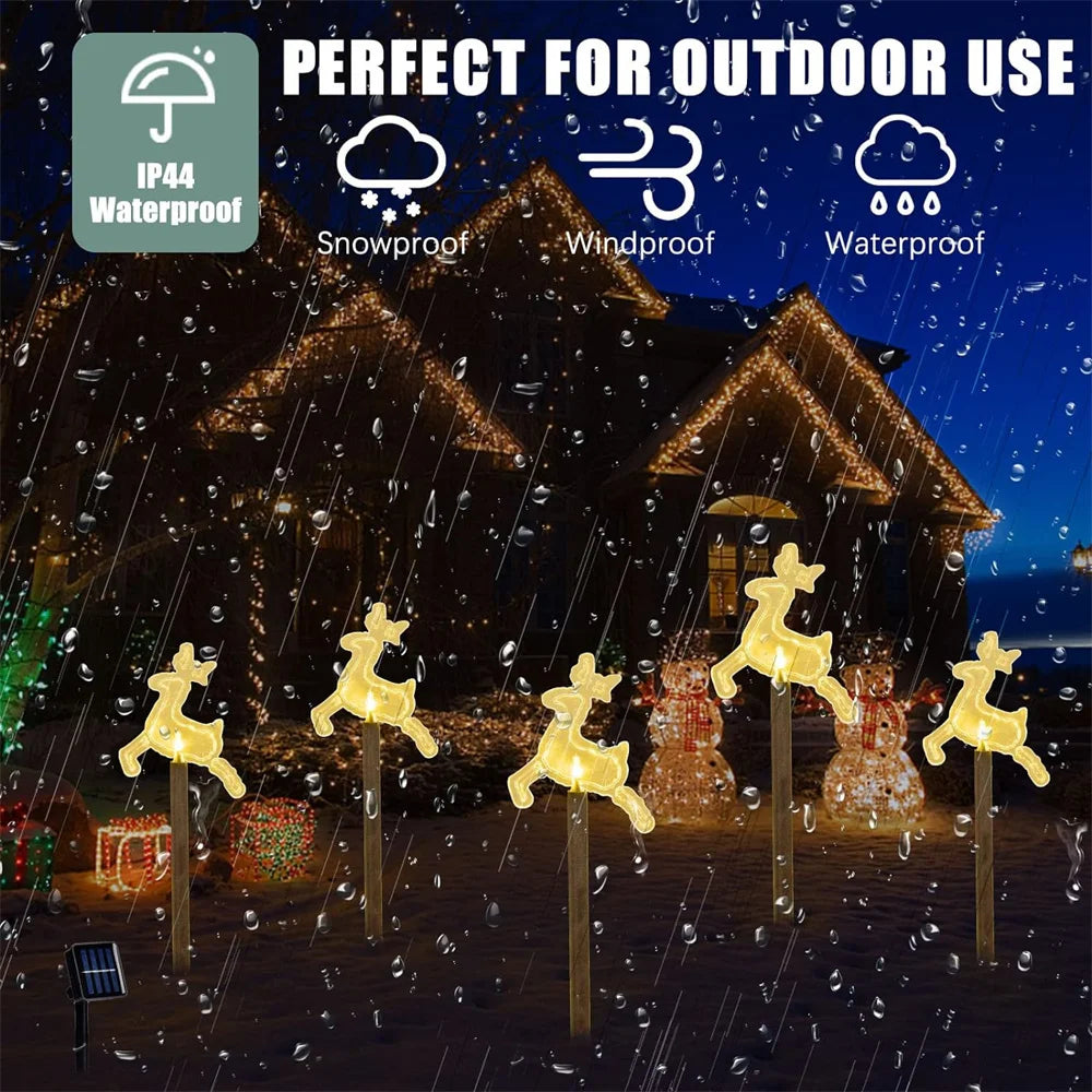 5PC Christmas Fawn Solar Stake Lights Waterproof Landscape Christmas Lights Pathway Christmas Decorations LED Lights Lawn Vue