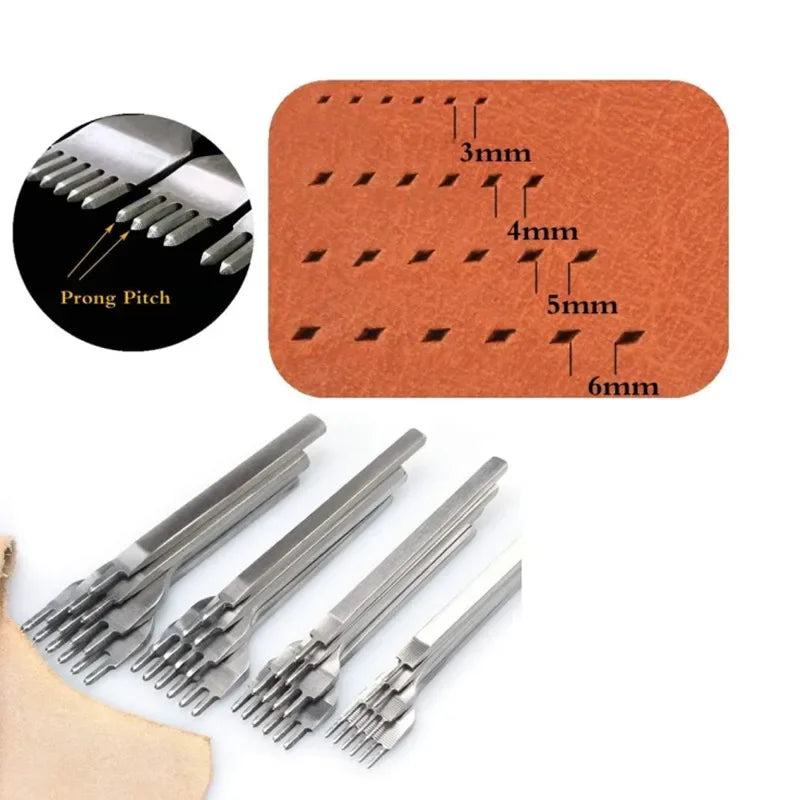 Leather Craft Tool Hole Punches 3/4/5/6mm 1-2-4-6 Teeth Stitching Punch Craft Kits Leather Chisel DIY Stitching Chisel Set Vue