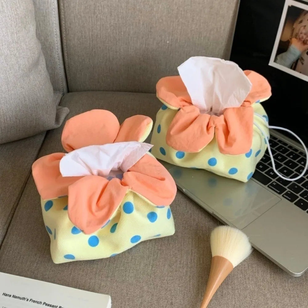 Creative Lightweight Flower Tissue Box Canvas Multipurpose Tissue Storage Bag Soft Decorative Portable Tissue Pouch Office Vue