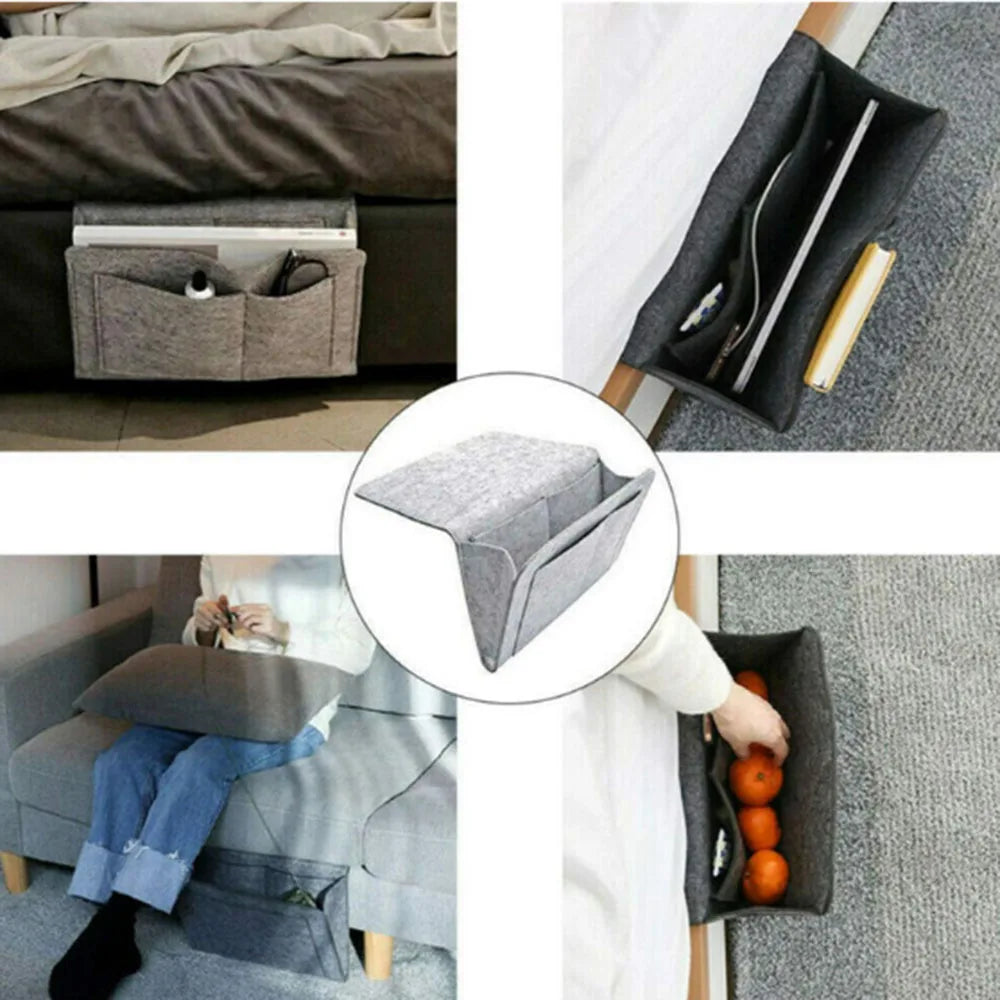1PCS Felt Bedside Storage Organizer Anti-slip Bedside Bag Bed Sofa Side Hanging Couch Storage Remote Control Bed Holder Pockets Vue