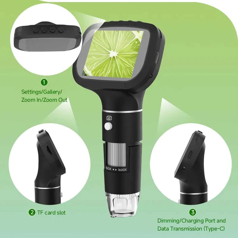 1600X HD Digital Microscope 2.4" Screen 8 LED | Handheld Digital Microscope Vue