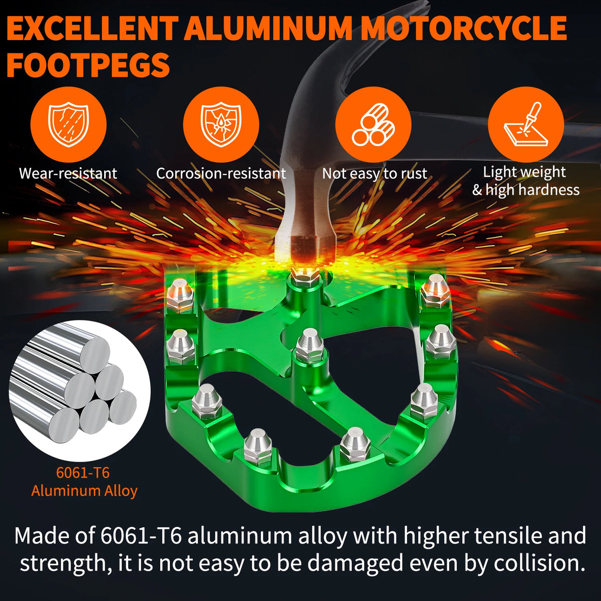 CNC Dirt Bike Foot Pegs for Kawasaki KDX KX – Aluminum, Green Motorcycle Foot Pegs Vue
