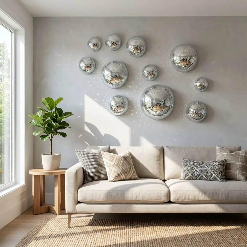 5Pcs Metallic Disco Ball Half Wall Decor Glittery Semicircle Mirror Disco Ball Wall Art Light-refracting Adhesive-backed Vue