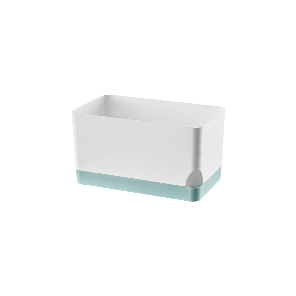 Easy Care Square Shape Self Watering Plant Pots Drainage Hole Patchwork Plant Pots 2-Layer Design Plastic Flower Planters Office Vue Blue White 21.2cm