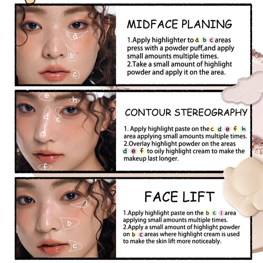 Little ONDINE Duo-Color Highlighter 01,Fine Shimmer Texture,Minimal Fallout,Natural Dewy Glow,Face Brightening,Luxury Makeup Vue