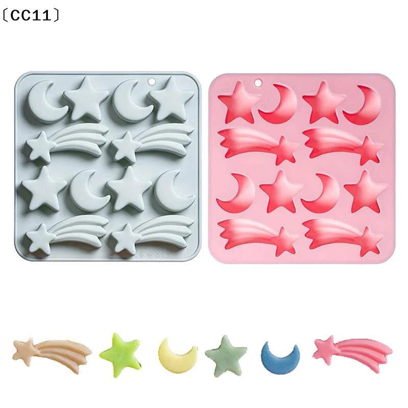 12 Cavity Five-pointed Star Silicone Molds 3d Moon, Meteor, Fondant Candy Chocolate Mould Ice Grid Mold Cake Decor〔CC11〕 Vue
