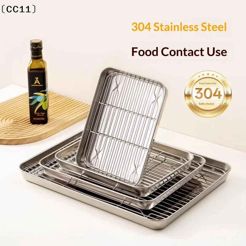 Stainless Steel Baking Pan Tray Removable Wire Rack BBQ Even Heat