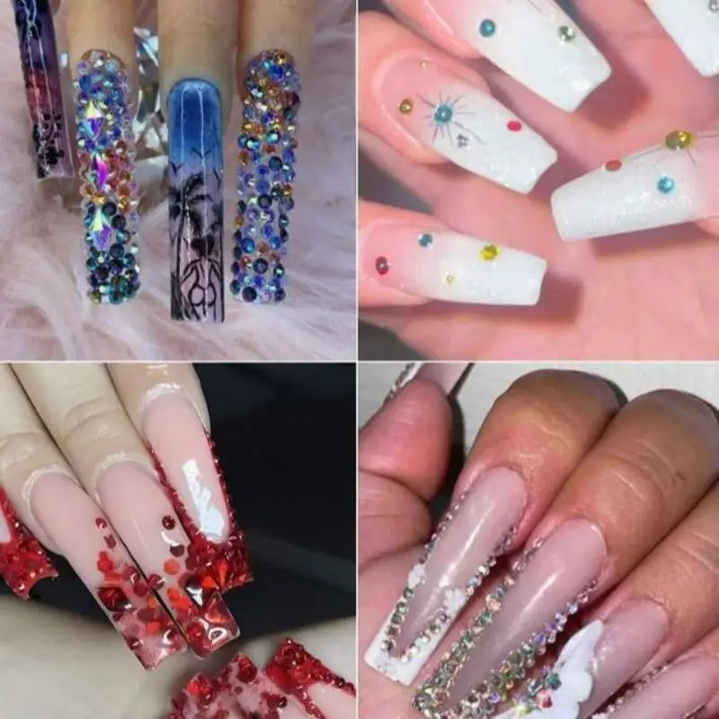 12Grids Sparkle 3D Nail Art Rhinestones+Tools 2mm Brilliant Diamond Nail Charms Nail Decoration Manicure Accessory Vue Default Title
