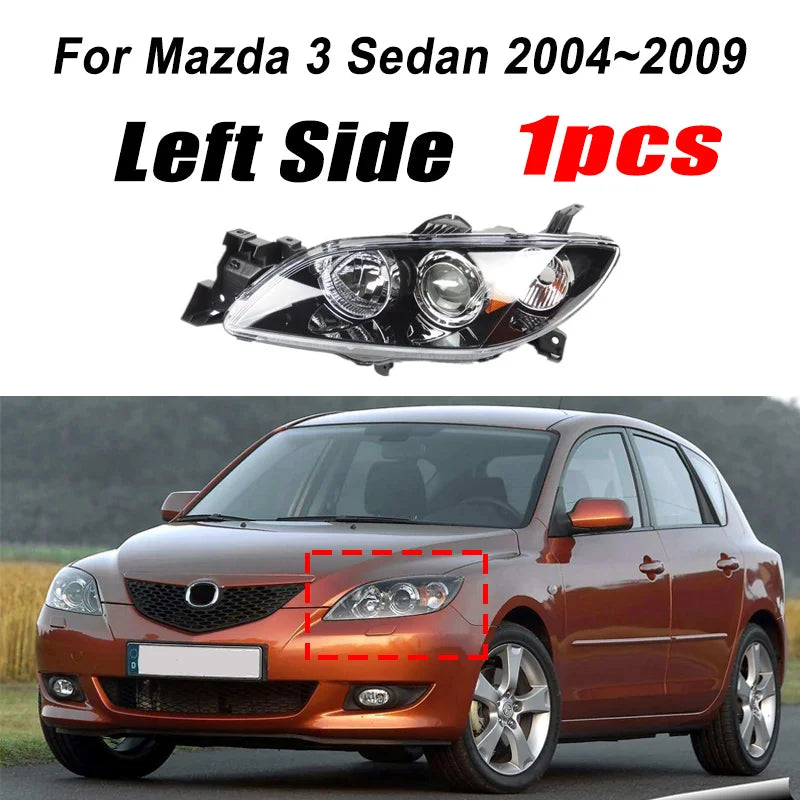 Mazda 3 Sedan Front Headlight Assembly 2004–2009 | Chrome Clear Headlight Assembly Vue 1PC Left Side