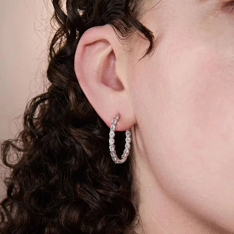 Huitan Oval CZ Hoop Earrings – Silver Geometric Women's Hoops Hoop Earrings Vue