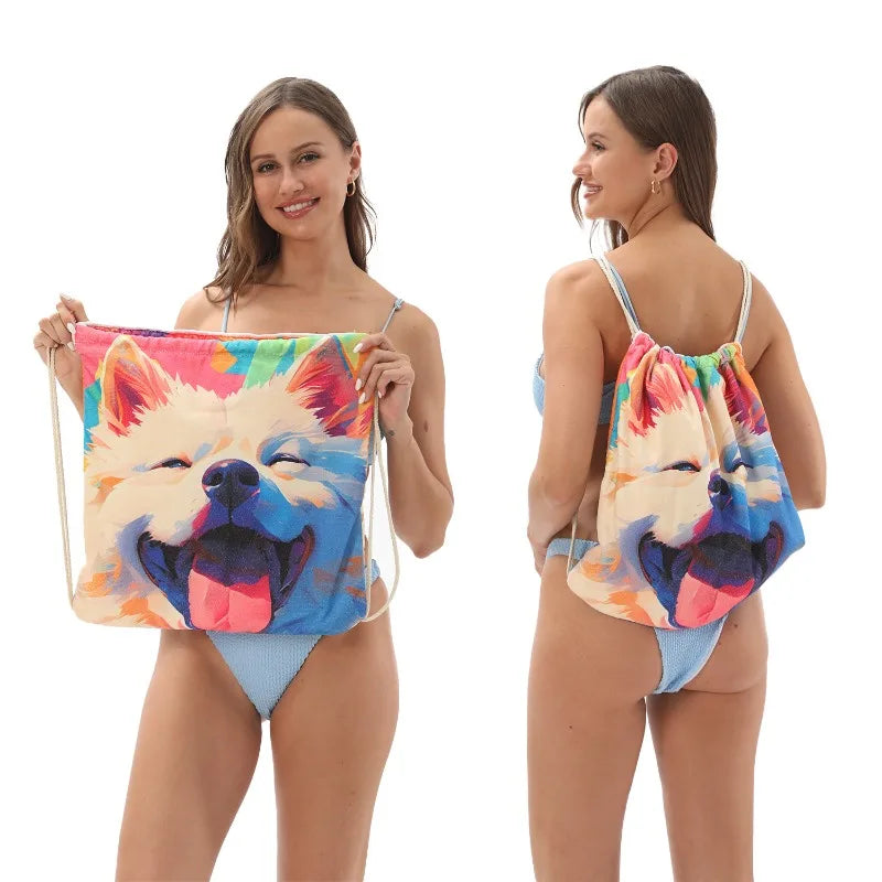 Foldable Beach Towel Printed Bath Towel Integrated Beach Towel Integrated Package Can Store Storage Vue