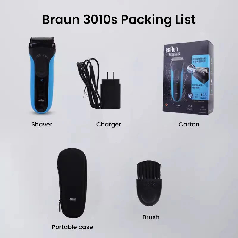 Braun Electric Razor Blue Series 3 Reciprocating Shavers for Men Rechargeable Waterproof Wet Dry Shaving Machine for Travel Vue Braun 3010S