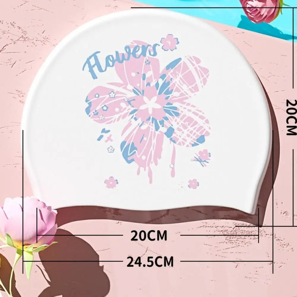 Extra Large Swimming Caps Comfortable No Tightening Silicone Swim Caps Fashionable Printed Ear Protection Cartoon Swim Caps Vue
