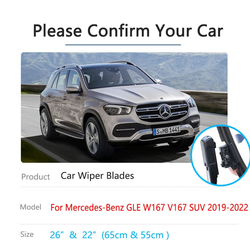 For Mercedes-Benz GLE W167 V167 SUV 2019 2020 2021 2022 Front Rear Set Window Frameless Wiper Blade Rubber Car Replacement Parts Vue