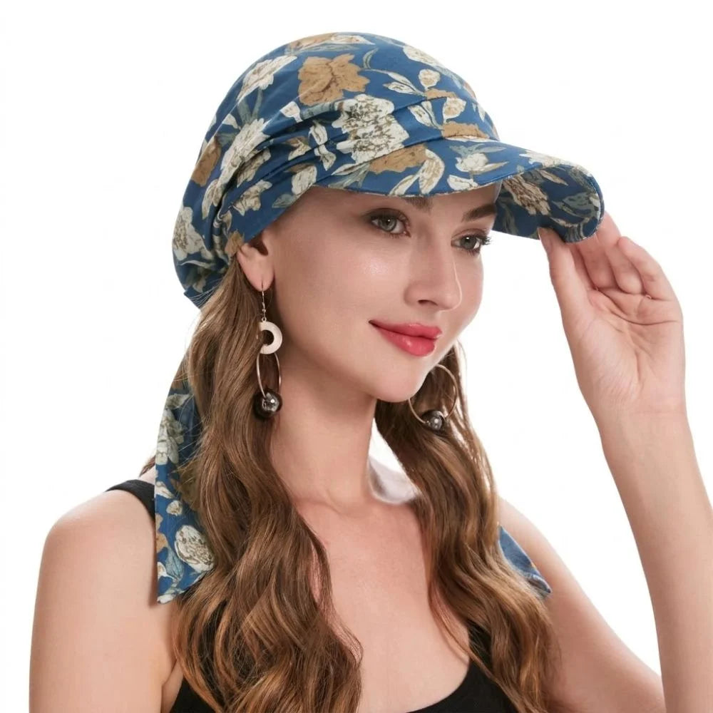 Floral Print Strapped Baseball Cap Brim Wrap Hair Summer Headscarf