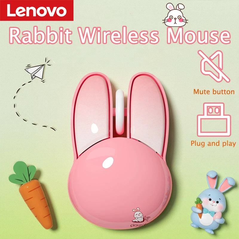 Lenovo M6 Cute Rabbit Button Wirelesss Mouse Lightweight Mute Button Long Battery Life 2.4G Wireless Mice Computer Office Vue