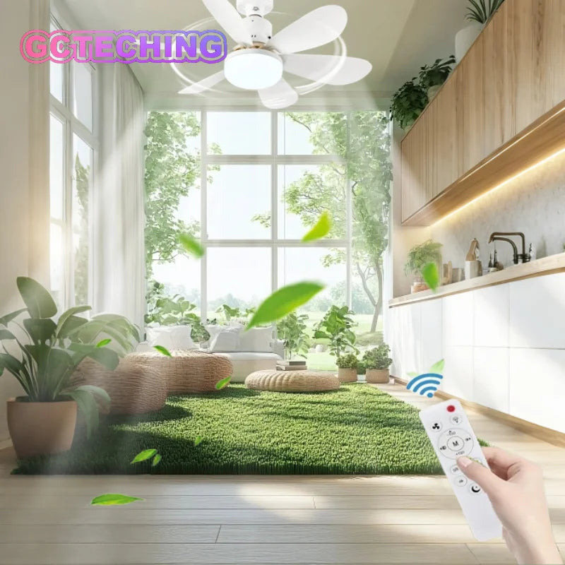 Ceiling Fan with Light E27 52CM Fan Light with Remote Control Super Quiet Socket Ceiling Fan for Bedroom Kitchen Home Lighting Vue