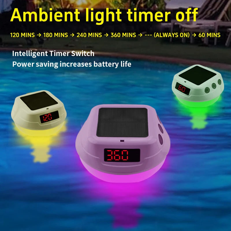 Solar Powered Outdoor Pool Thermometer LED Display Water Temperature Meter Waterproof Pool Tub GRB LED Light Temperature Gauge Vue