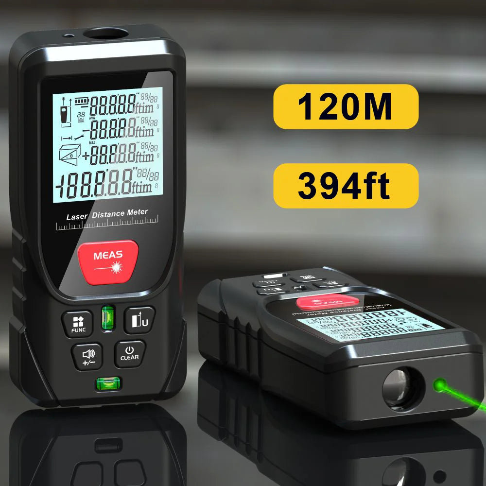 Laser Meter Green Laser Beam Digital Tape 50m 100m 120m Laser Distance Meter 2 Bubbles Leveling High Accuracy Laser Rangefinder Vue