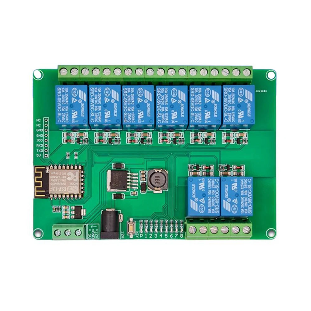 DC5V/12-24V Power Supply ESP8266 WIFI Eight Channel Relay Module Secondary Development Board Wireless Smart Home Relay Board Vue Relay Module