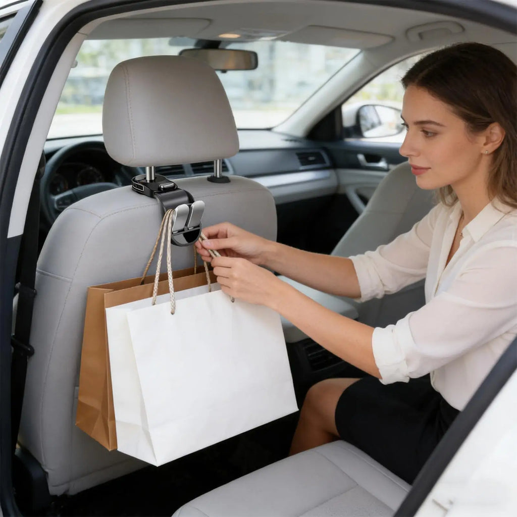 Car Seat Hooks for Headrest Double-Ring Retractable Purse Holder Car Headrest for Minivan SUV Taxi Road Trips Travel Commuting Vue