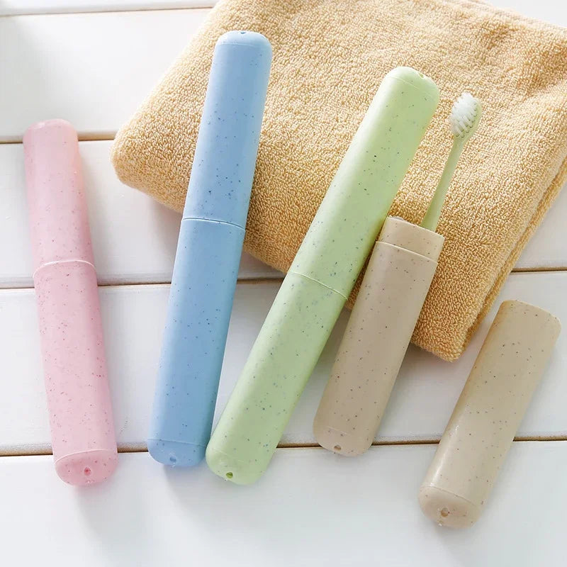 Portable Travel Camping Toothbrush Tube Box Cover Water Filter Anti-Dirty Bathroom Accessories Wheat Straw Storage Box Vue