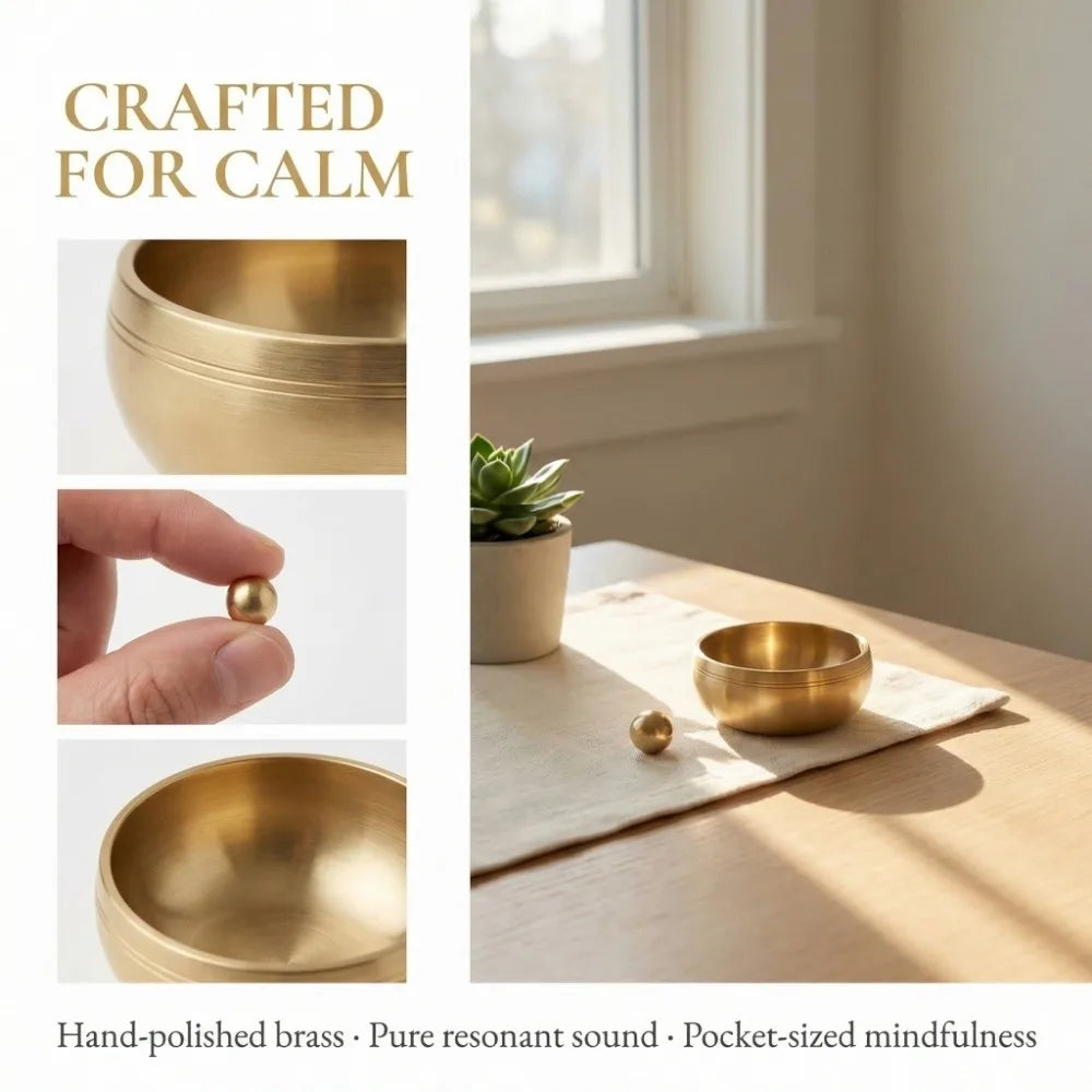Handmade Brass Mini Singing Bowl Portable Copper Striker Ball Brass Singing Bowl Buddha Instrument Sanskrit Vue