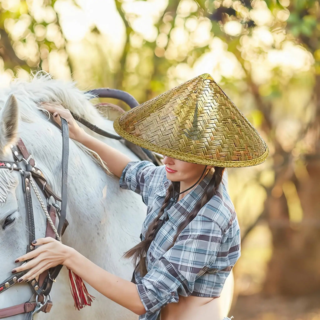 Handmade Rattan Straw Hat with Adjustable Chin Strap - Elegant & Versatile for Fishing, Gardening, Camping, Hiking & Outdoor Vue
