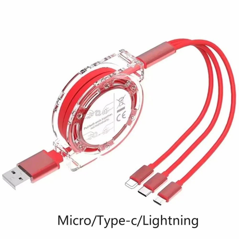3 in 1 Retractable Data USB Cable for iPhone Charger Fast Wire Charging Cable For Android phone type c xiaomi huawei Samsung Vue