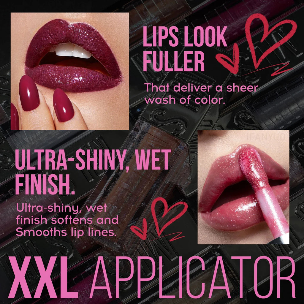Wet Shiny Liquid Lip Gloss Diamond Shimmer Glitter Big Brush Lip Plumper Oil 6Colors Sparkling Highgloss Sequins Pearly Makeup Vue