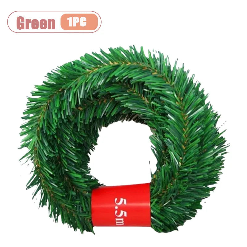 1-4PCS Christmas Decoration Artificial Pine Garland Green Soft Wreath for Holiday Wedding Party Indoor Outdoor Fireplace Decor Vue Green-1PC
