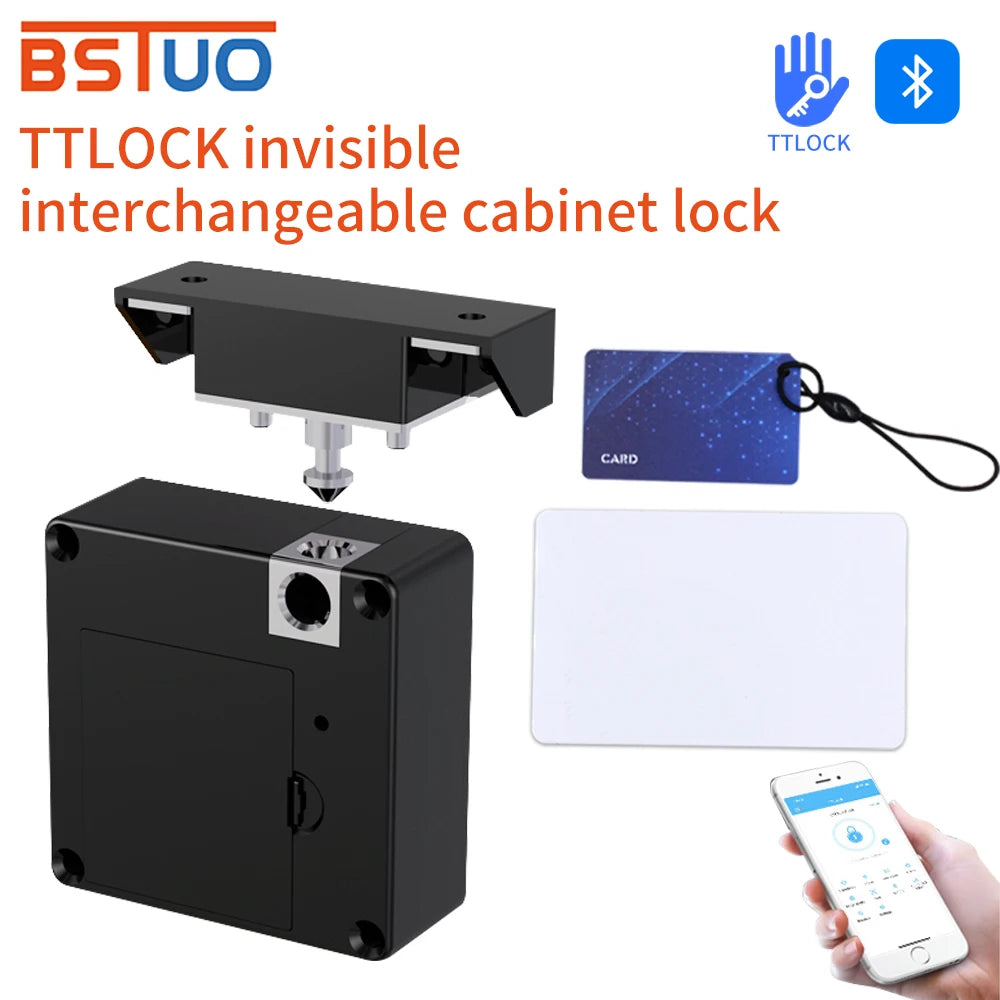 TTlock App Unlock Smart Cabinet Door Lock No-drilling Invisible 13.56Mhz IC Card Locker Furniture Drawer Electronic Smart Locks Vue