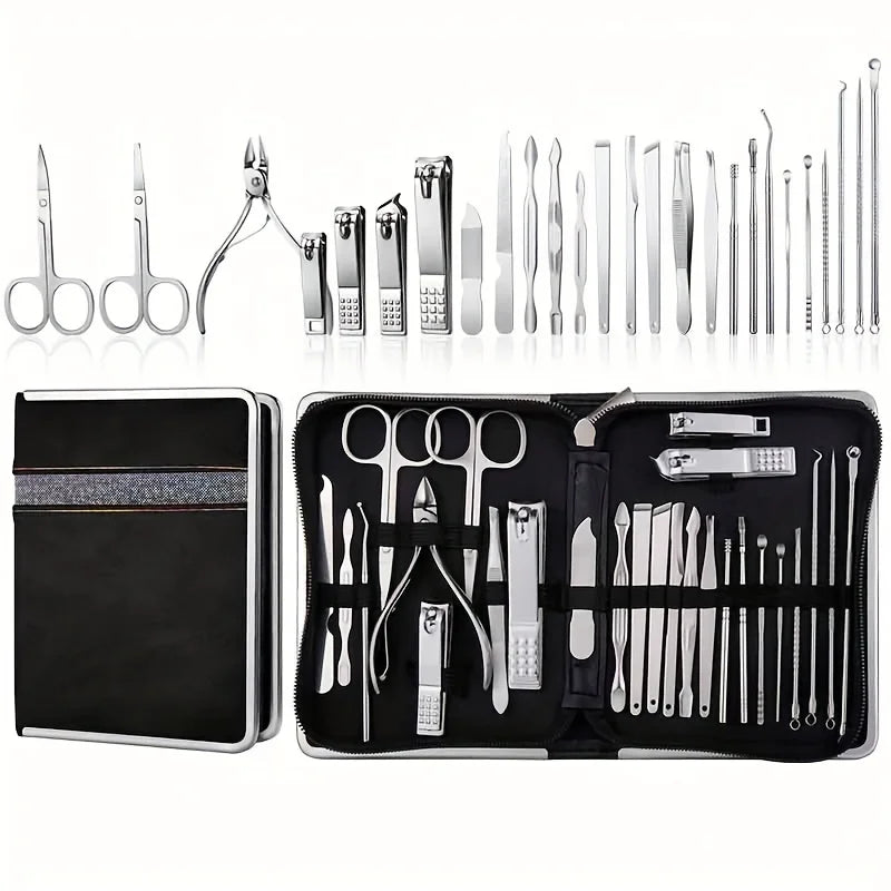 Professional Stainless Steel 26pcs Set Manicure & Pedicure Kit Precision Nail Care with Travel Case with Nail Clipper Scissor Vue