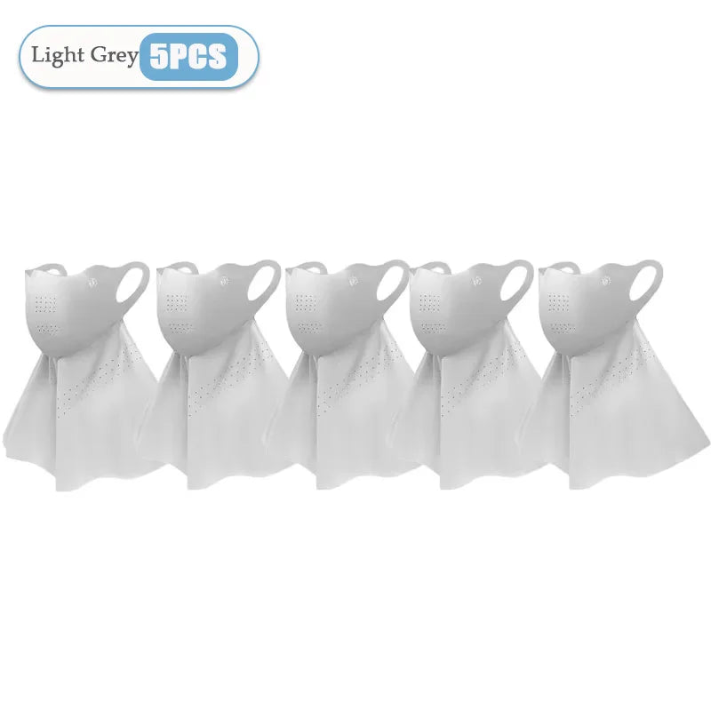 1-10pcs Ice Silk Mask Summer Face Scarves UV Protection Neck Wrap Cover Face Shield Sun Proof Bib Personalized Windproof Vue Light Grey-5PCS