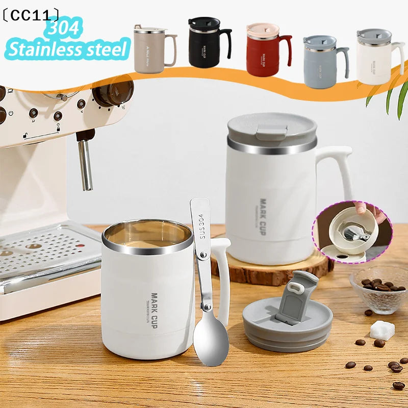 Thermal Coffee Mug Spoon Double Wall Stainless Steel Cold Water