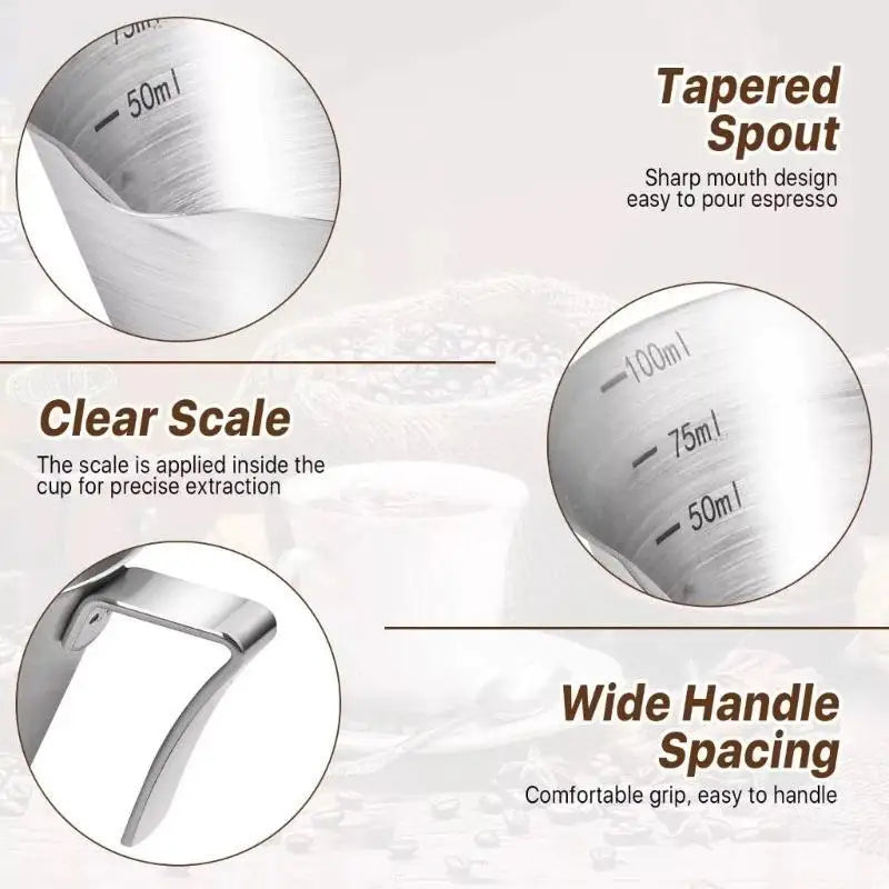Kitchen Tool 304 Stainless Steel Coffee Measuring Cup Scale Mark Espresso Shot Cup Coffee Machine Accessories Measure Mug Vue