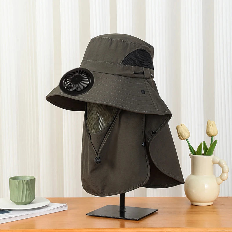 Solar Powered Fan Hat for Men Wide Brim UV Protection Hat for Outdoor Activities Hiking Fishing Camping Vue A6