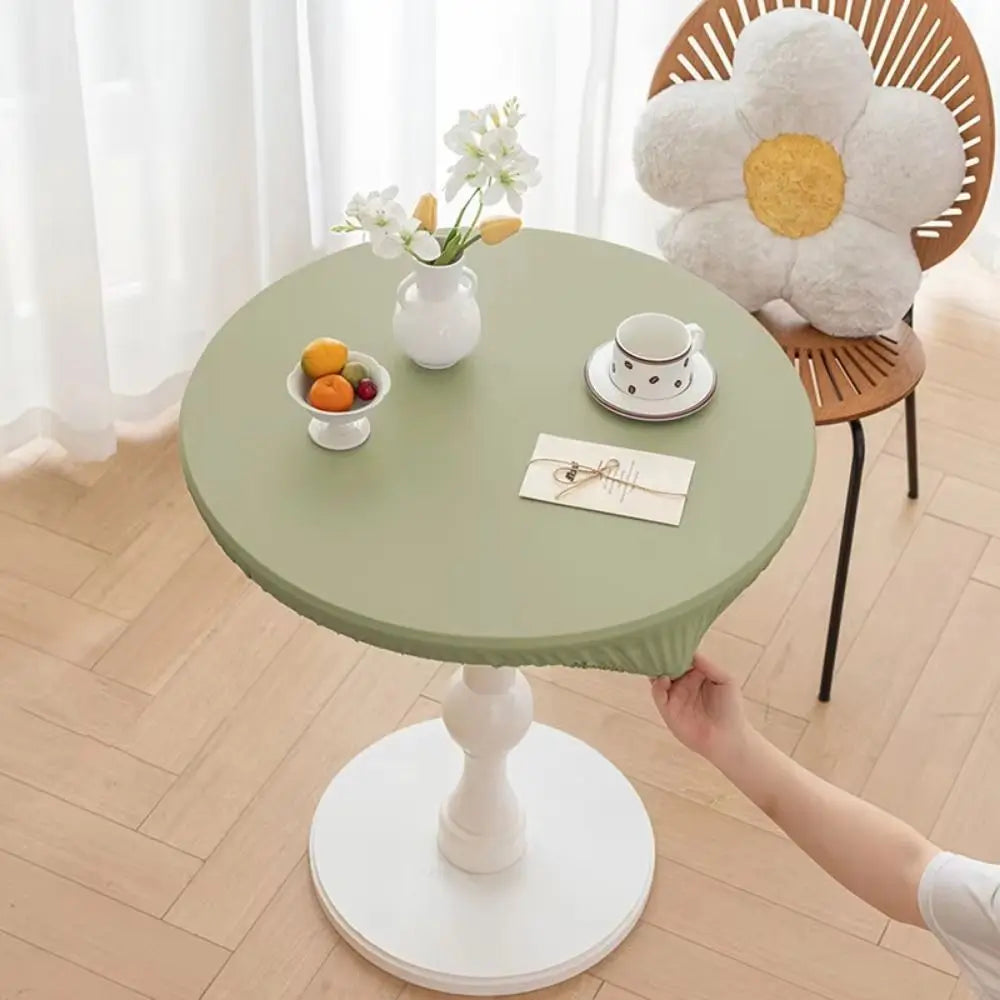 PU Leather Stretch Tablecloth Oil Proof Waterproof Round Table Cover 60/80cm Elastic Edged Desktop Cover Dining Table Vue